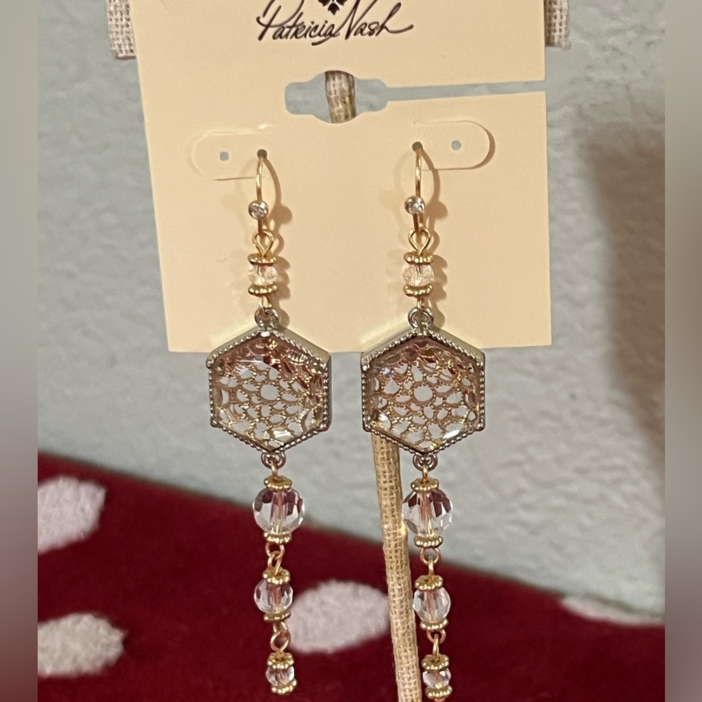 Patricia Nash Gold and Silver Hexagon Dangle Earrings